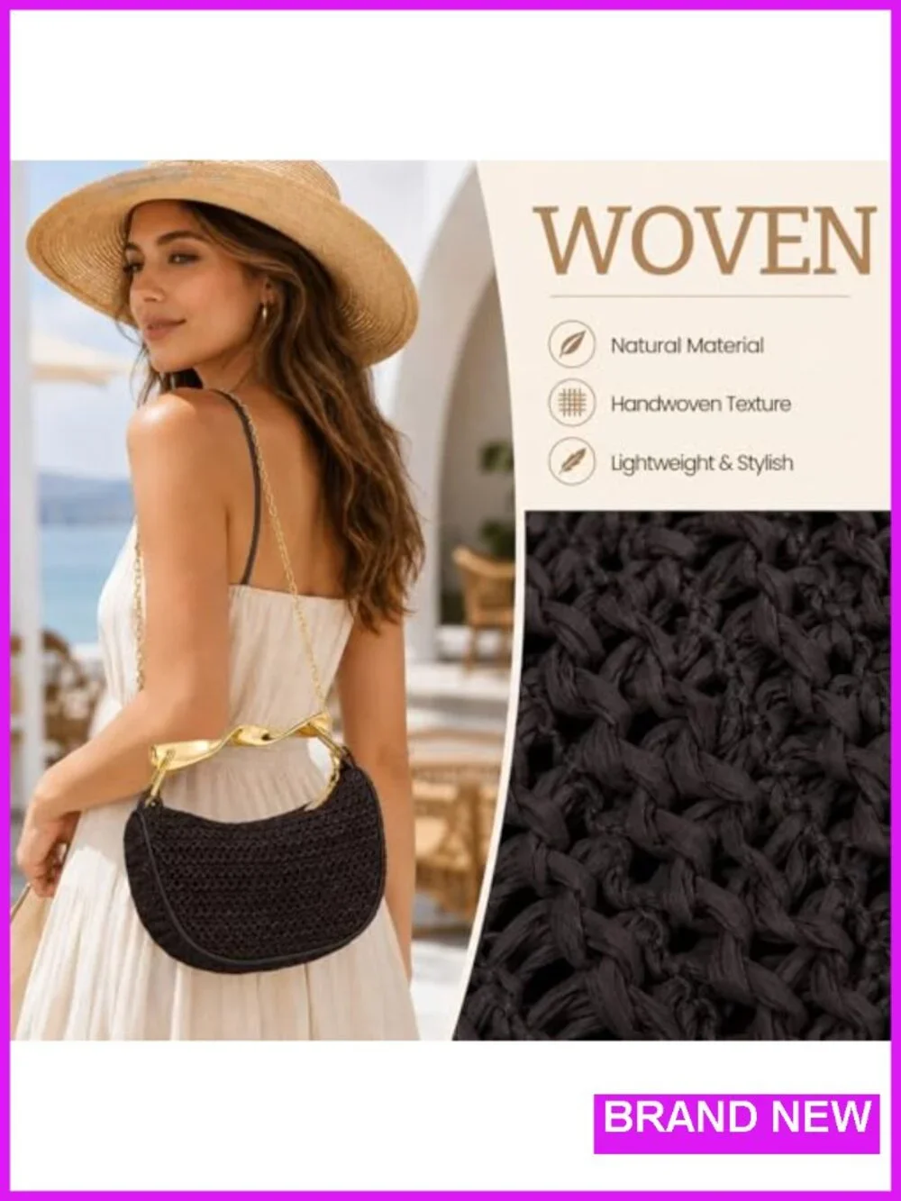 Woven Straw Crossbody Bag, Handcrafted Summer Purse for Beach Vacation Travel